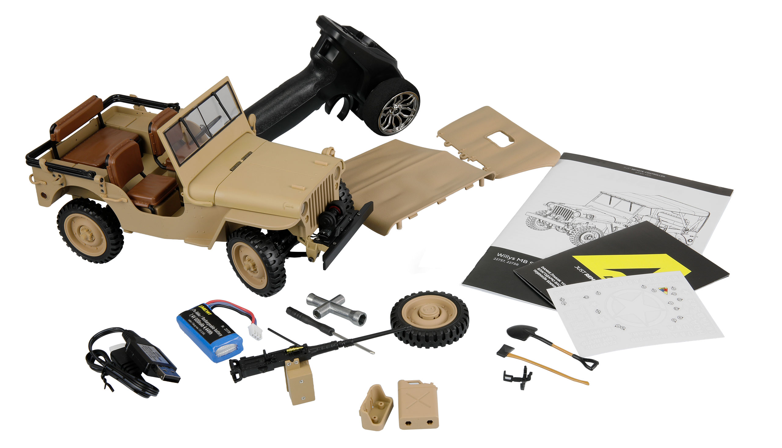 Thumbnail 678 f�r RC Millit&auml;r jeep - Willys Jeep MB Metall 4WD Sand - 1:14 - 2,4Ghz - RTR