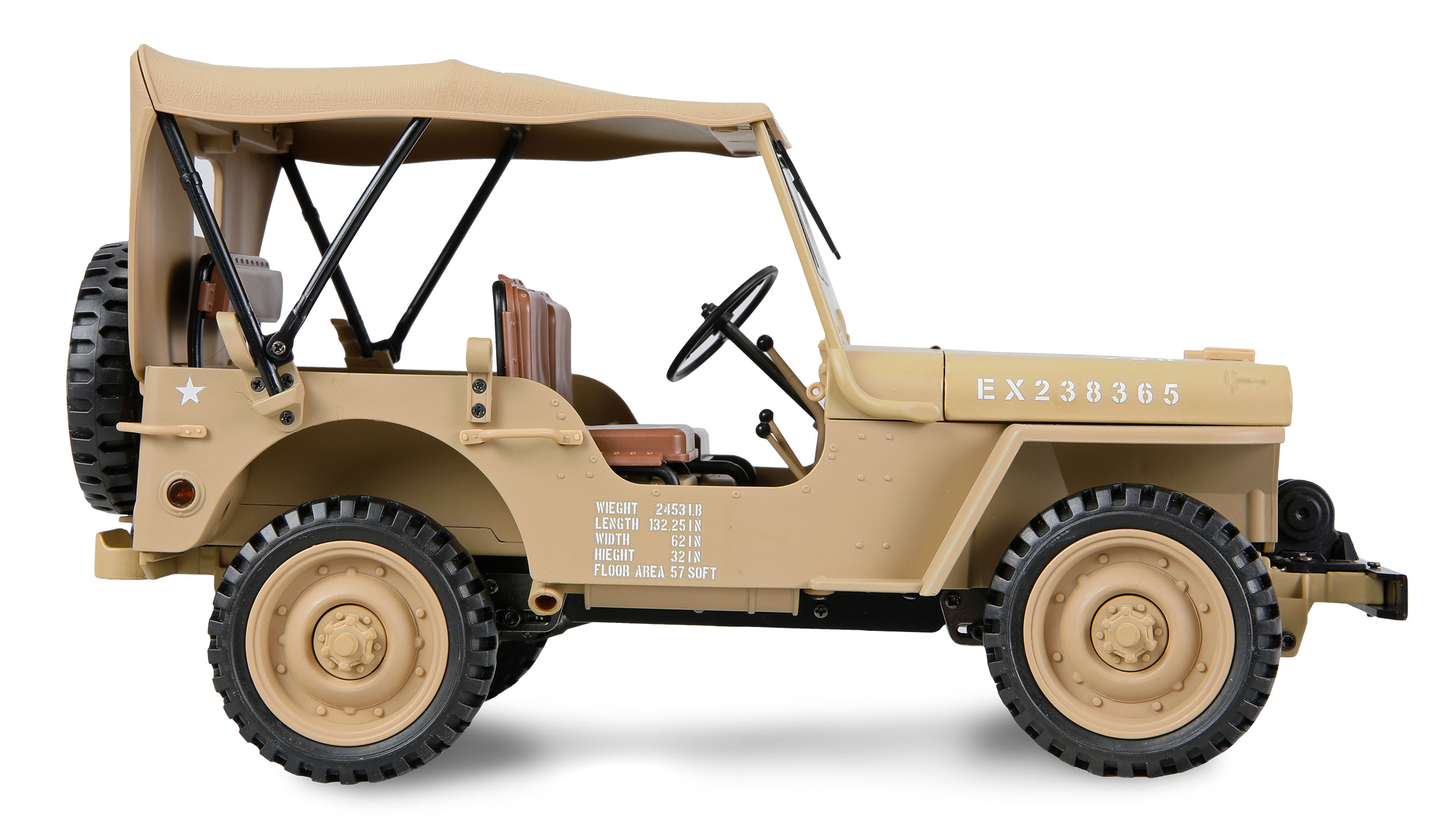 Thumbnail 678 f�r RC Millit&auml;r jeep - Willys Jeep MB Metall 4WD Sand - 1:14 - 2,4Ghz - RTR