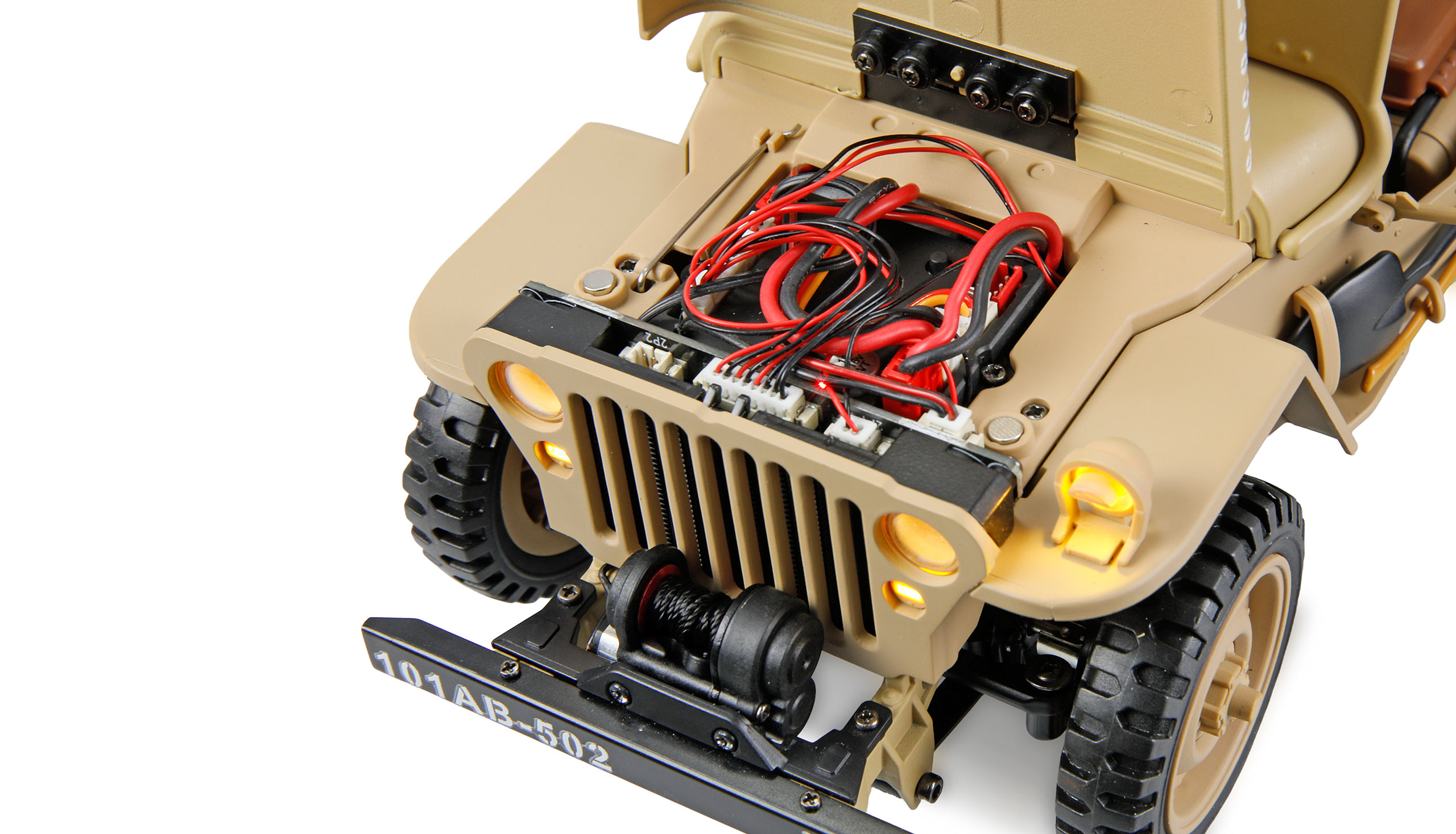 Thumbnail 678 f�r RC Millit&auml;r jeep - Willys Jeep MB Metall 4WD Sand - 1:14 - 2,4Ghz - RTR