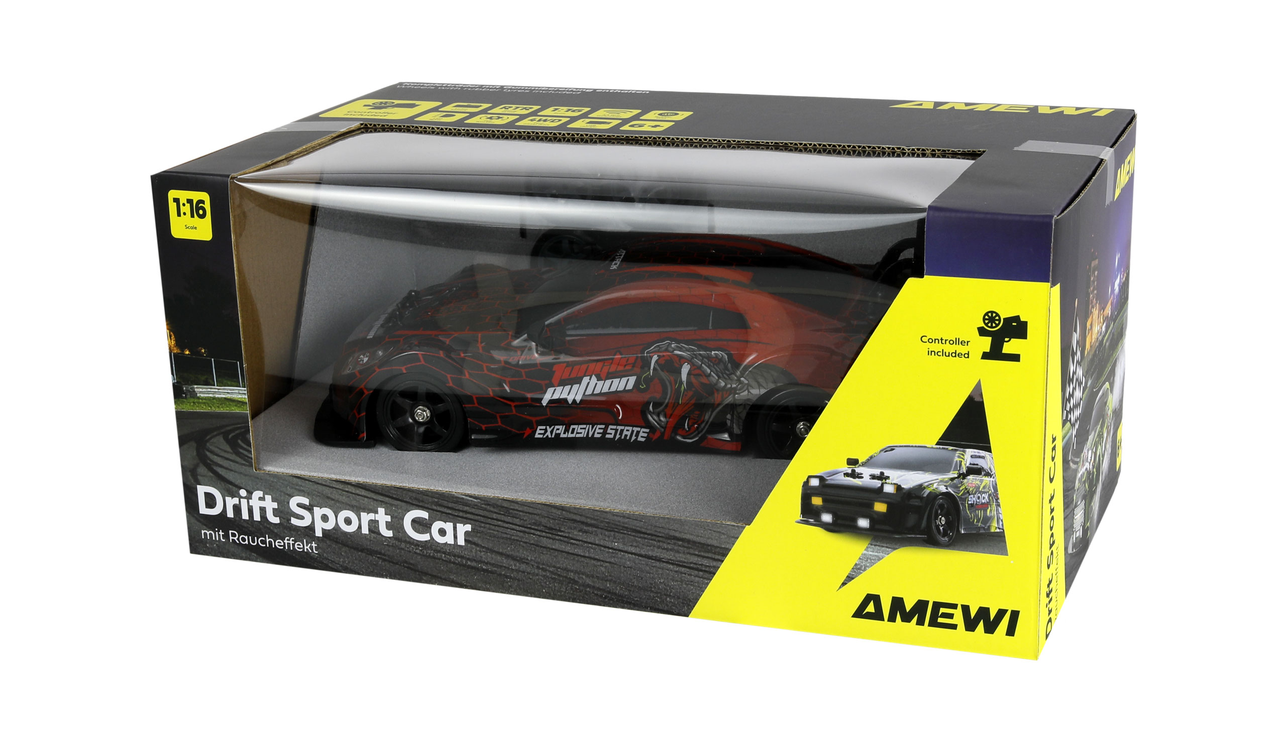 Thumbnail 678 f�r Radiostyrd bil - Drift Car GTR 4WD R&ouml;d - 1:16 - RTR