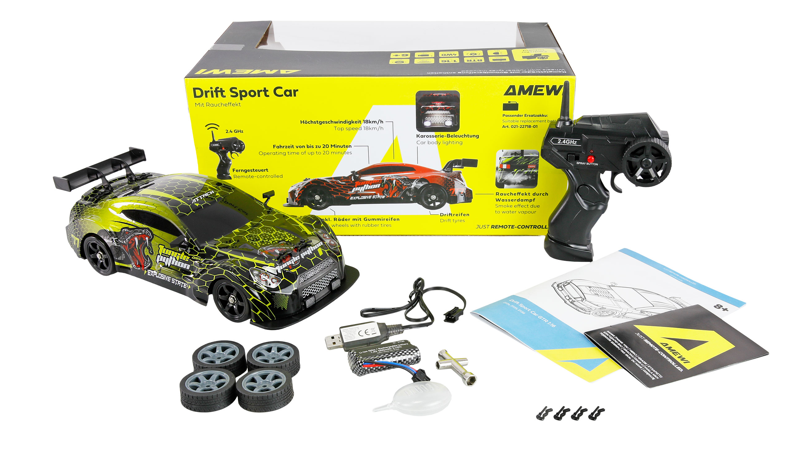 Thumbnail 678 f�r Radiostyrd bil - Drift Car GTR 4WD Gul - 1:16 - RTR