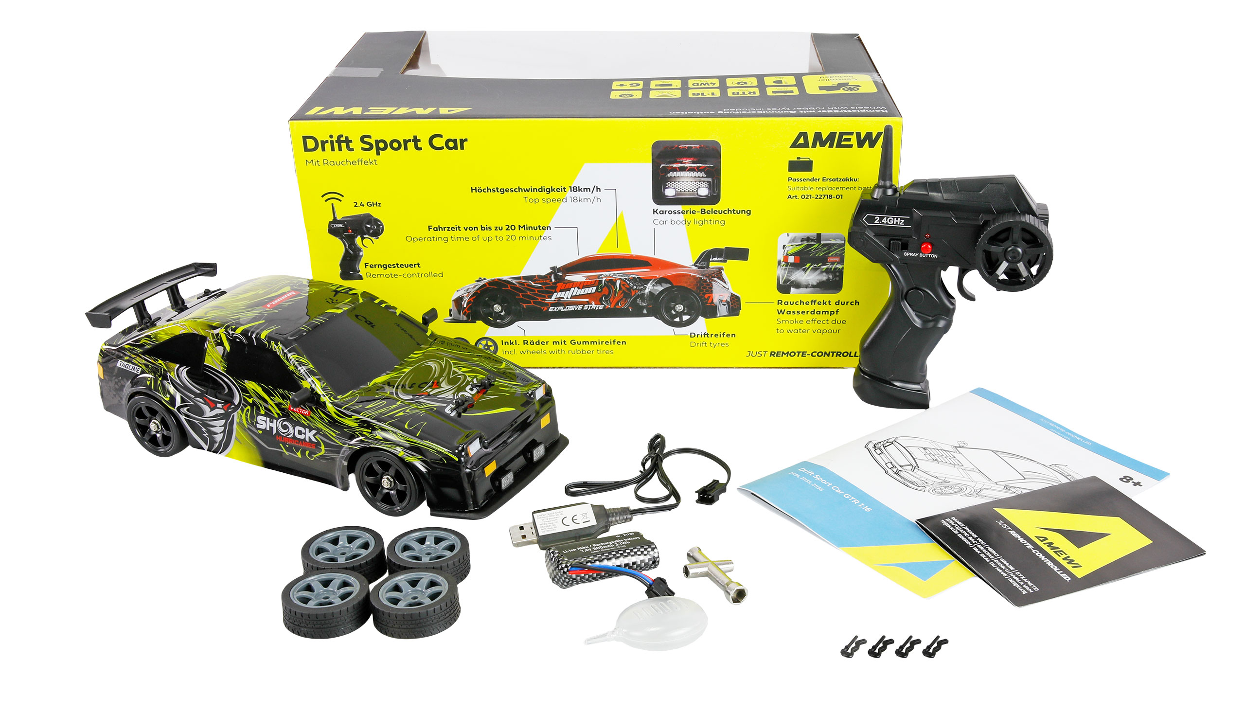 Thumbnail 678 f�r Radiostyrd bil - Drift Car S12 4WD Gul - 1:16 - RTR