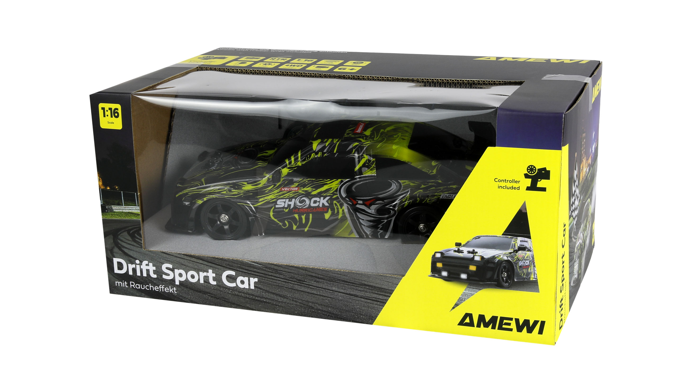 Thumbnail 678 f�r Radiostyrd bil - Drift Car S12 4WD Gul - 1:16 - RTR