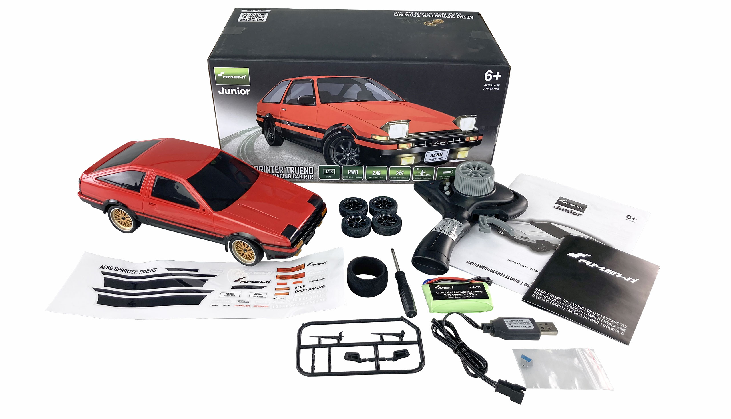 Thumbnail 678 f�r Radiostyrd bil - AE86 Sprinter Trueno Drift Racing Car R&ouml;d - 1:18 - RTR
