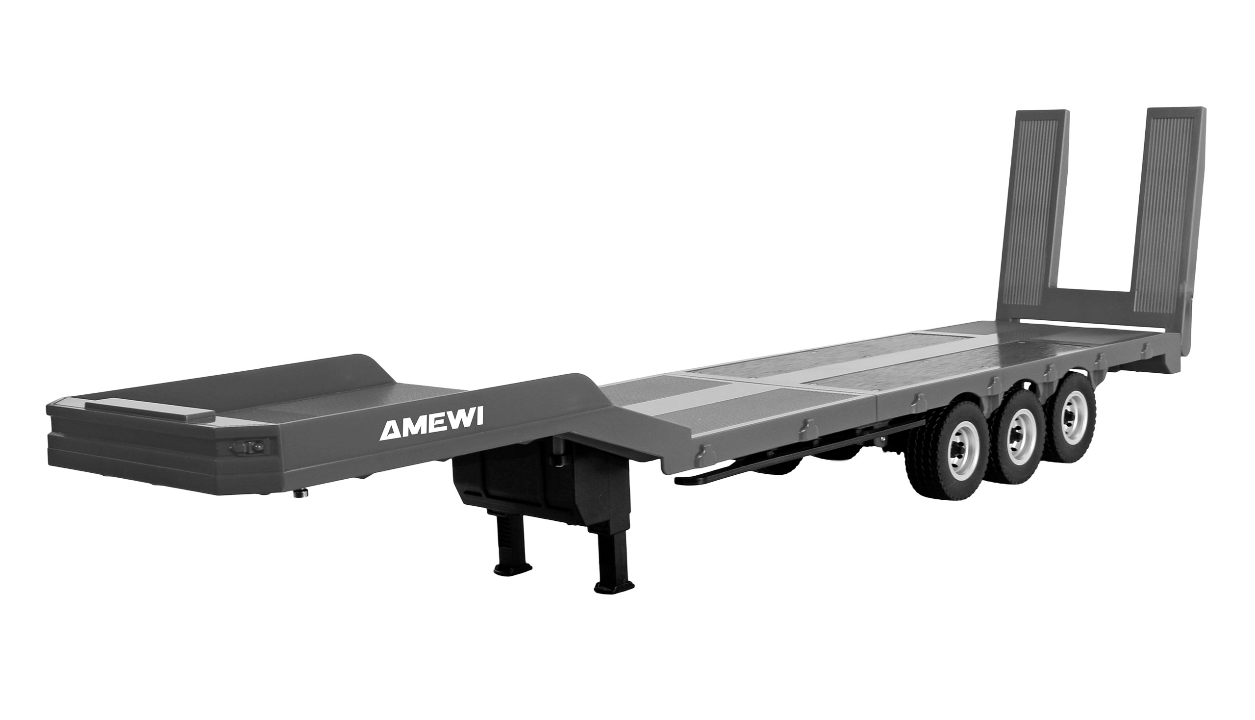 Bild p� L&aring;glastande semitrailer treaxlad passande Scania 770 Silver - 1:18 - RTR
