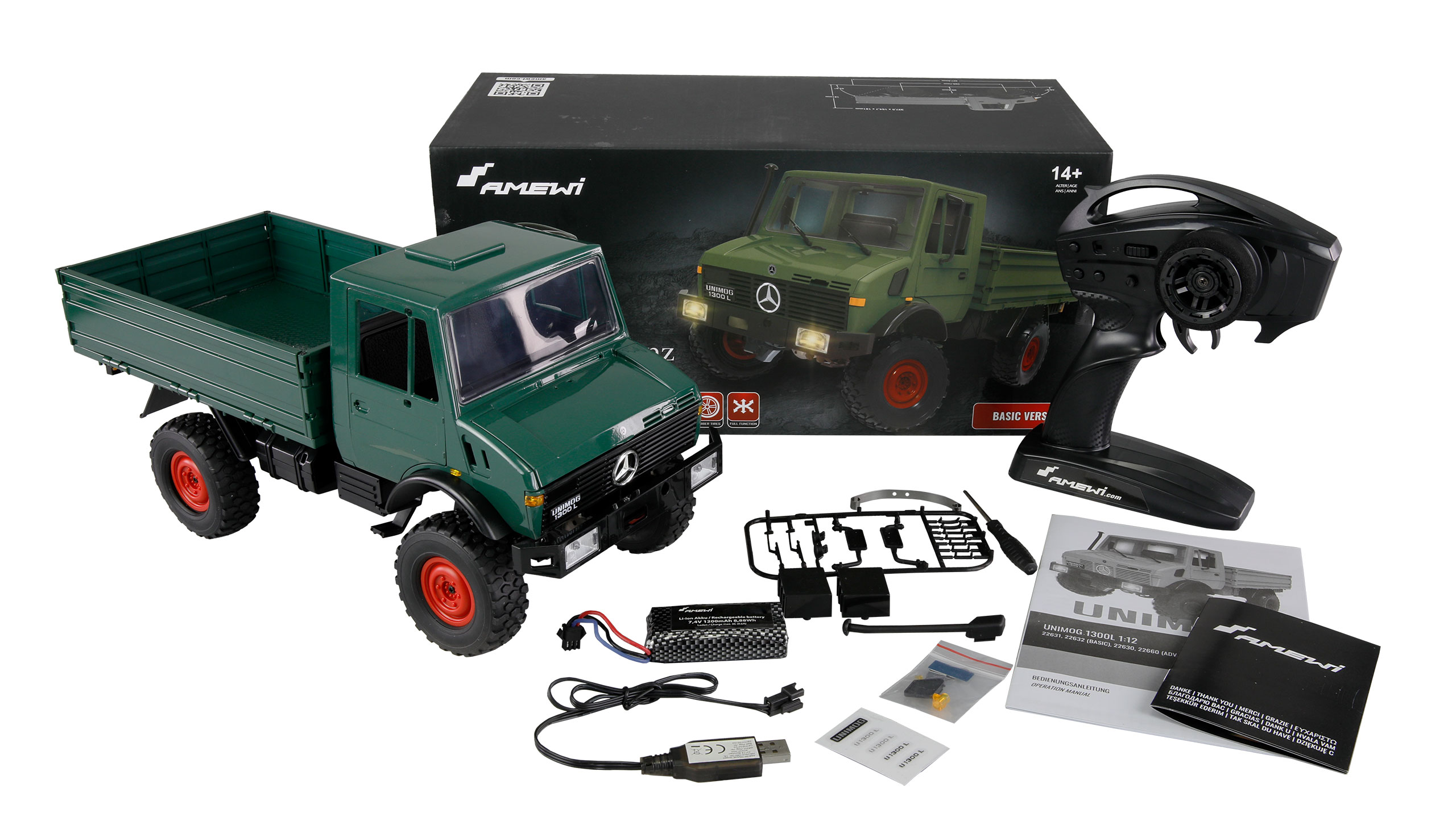 Thumbnail 681 f�r RC lastbil - Mercedes-Benz Unimog Gr&ouml;n - 1:12 - RTR