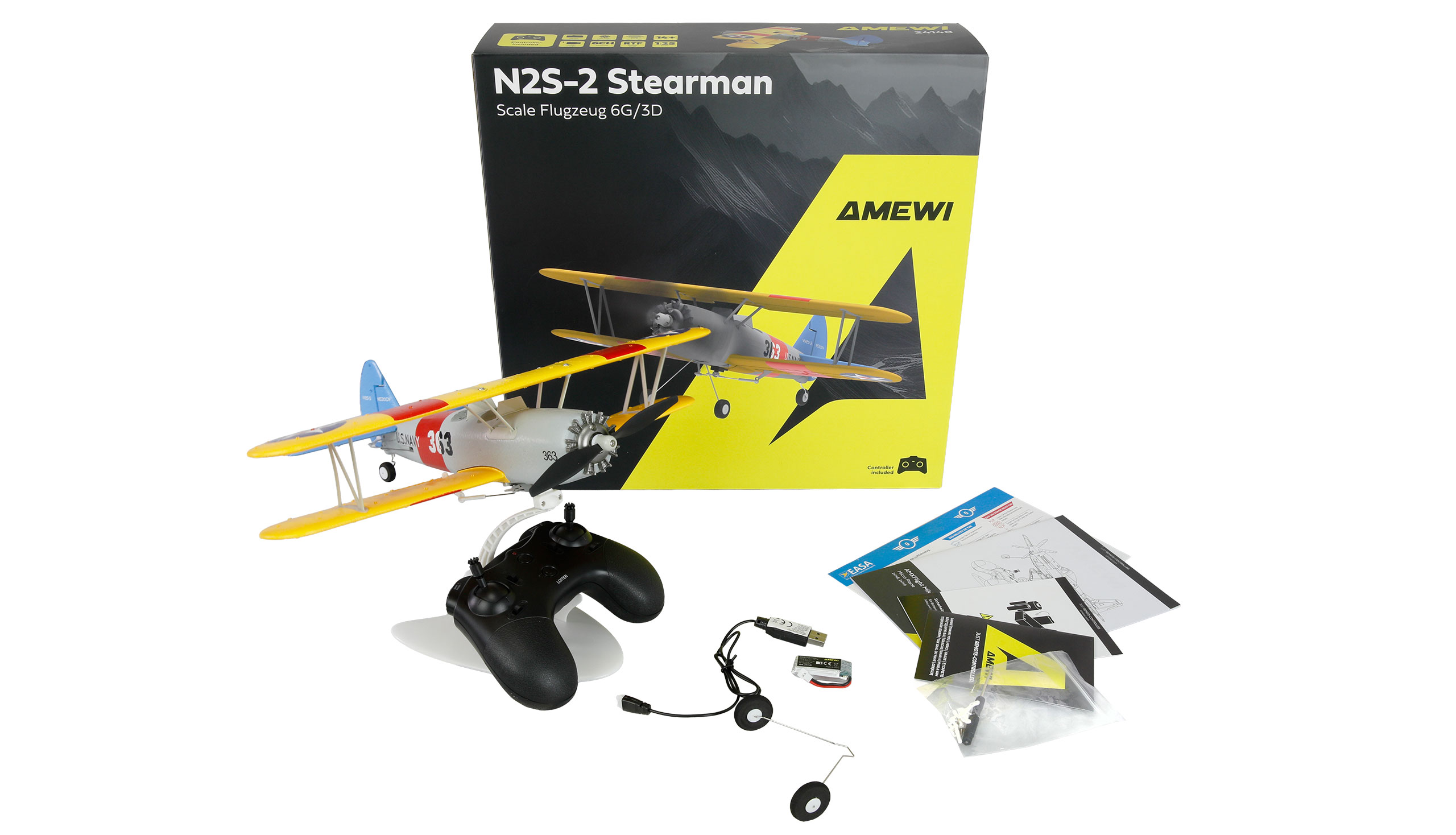 Thumbnail 681 f�r Radiostyrt flygplan - N2S-2 Stearman 360mm 3D/6G 6 kanals - RTF