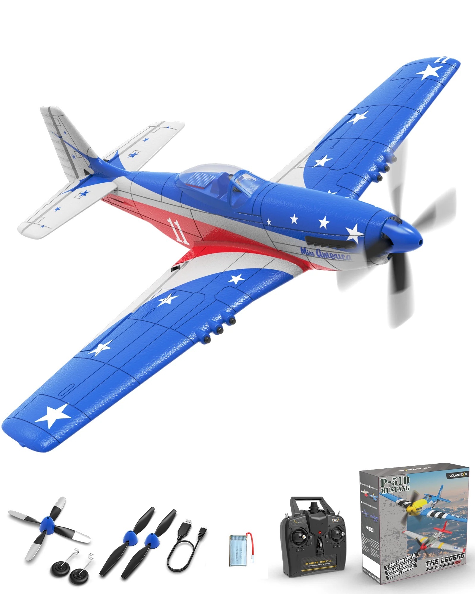 Thumbnail 681 f�r Radiostyrt flygplan - Mini P51D Mustang V2 BL - Miss America - SRTF