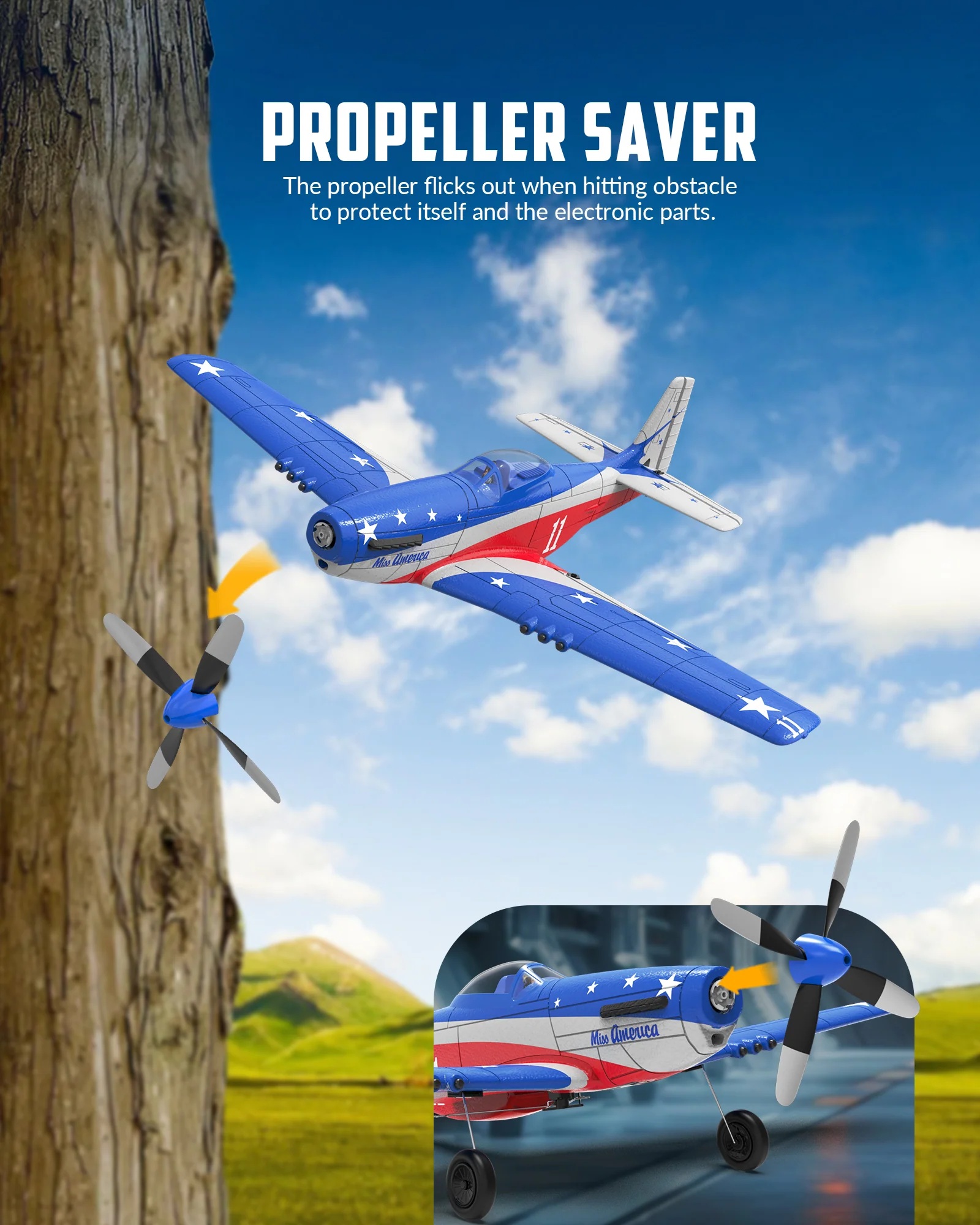 Thumbnail 681 f�r Radiostyrt flygplan - Mini P51D Mustang V2 BL - Miss America - SRTF