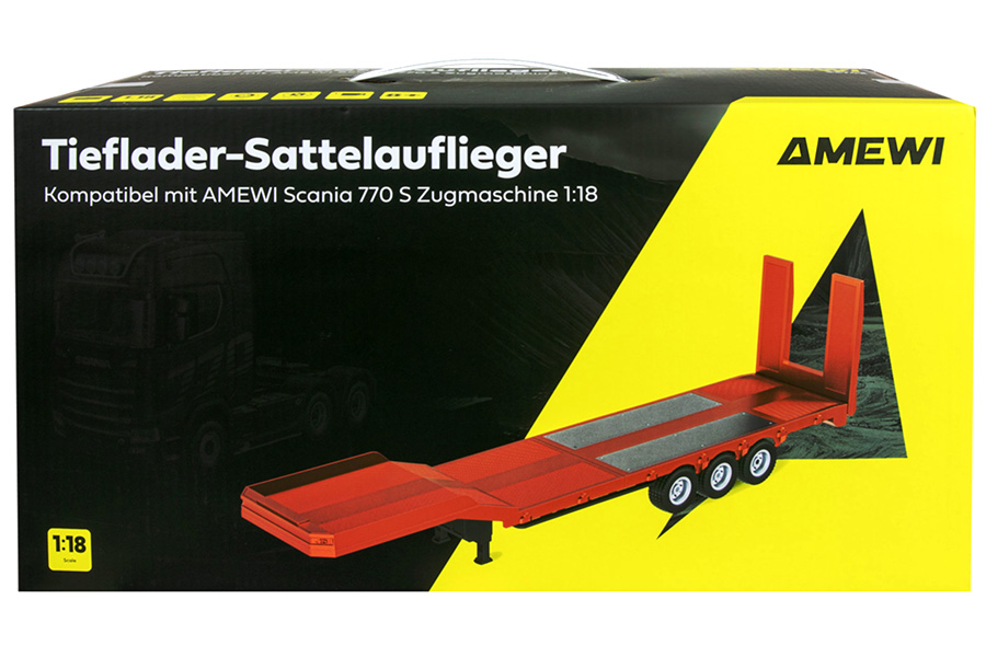 Thumbnail 740 f�r L&aring;glastande semitrailer treaxlad passande Scania 770 R&ouml;d - 1:18 - RTR