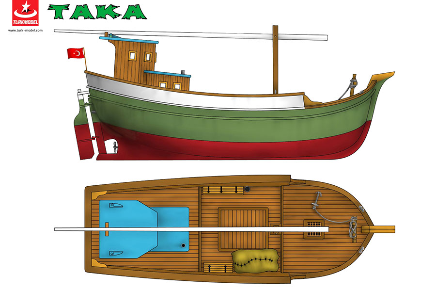 RC Radiostyrt Träbyggsats - TAKA Black sea fishing boat 72cm, 72 cm - 1:20 - TM