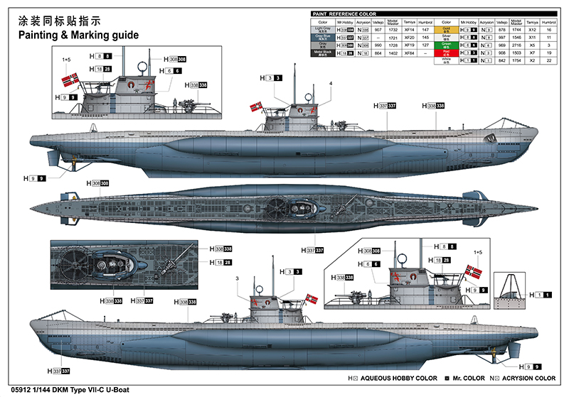 Byggmodell ubåt - DKM Type VII-C U-Boat 1:144 Trumpeter