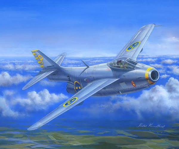 RC Radiostyrt Flygplansmodell - J29F Flygande Tunnan Se Decal - 1:48 - HB