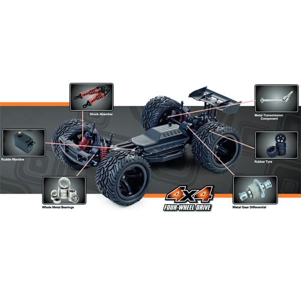 Thumbnail 693 f�r Demo - Radiostyrd bil - 1:12 - BZ Stadium Truck 4WD - 2,4Ghz - r&ouml;d/svart - RTR