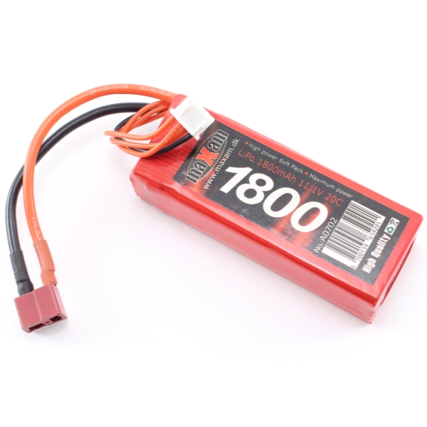 RC Radiostyrt Batteri - 11,1V 1800mAh LiPo - 20C - T-kontakt - MaXam