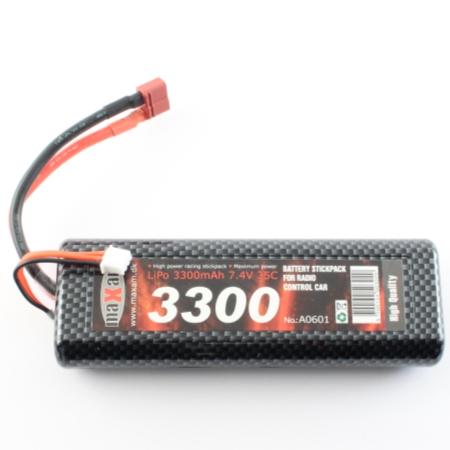 RC Radiostyrt Batteri - 7,4V 3300mAh LiPo - 35C - T-kontakt - MaXam