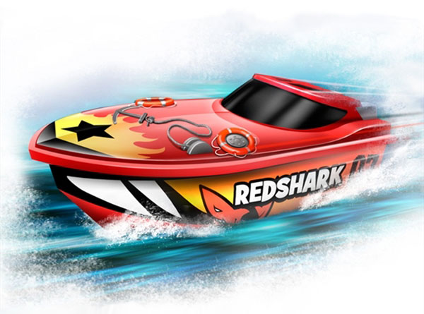Demo 10093 - Radiostyrd båt - TopRaiders Red Shark - RTR